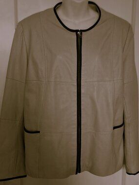 Laffon High End Quality Luxus Light Green Leather Zip Jacket Dark Trim Size Xl